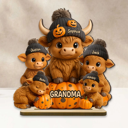 Mama Cow personlig træplakette, hyggelig efterårsstemning Halloween-dekoration til mor, bedstemor
